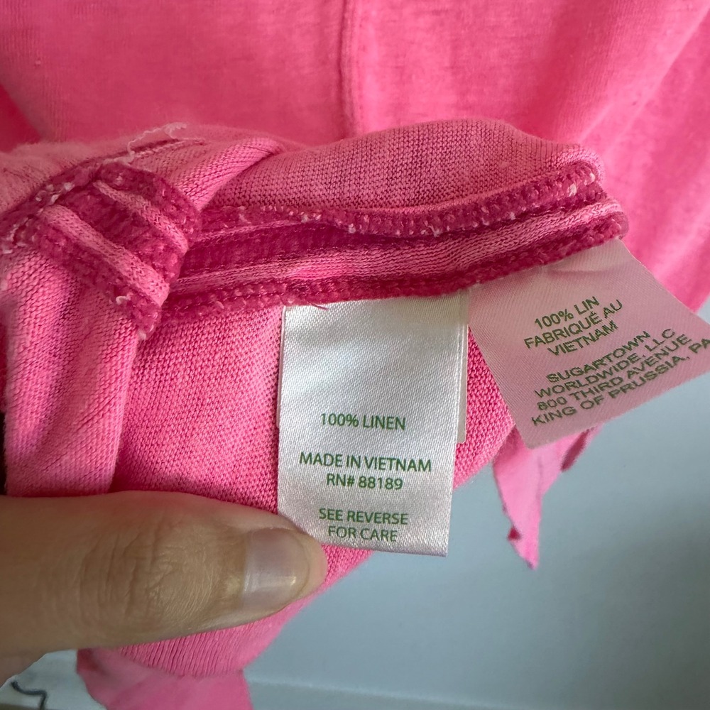 Lilly Pulitzer Etta Short Sleeve Pink 100% Linen Top XS Slub Knit Scoop Neck - Picture 4 of 4